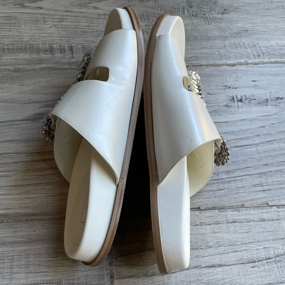 ShuShop Bridget Slide Sandals Cream/Rhinestone Buckle Bridal Feminine Fun SZ 7.5 - Picture 4 of 12